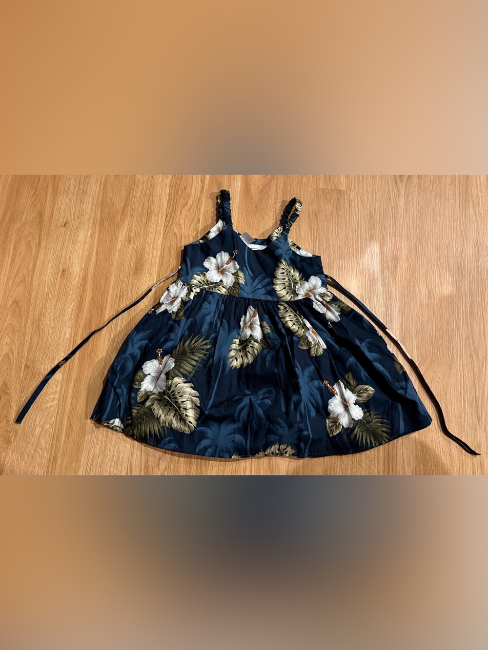 NEW Pacific Legend Hibiscus Monstera Girl's Bungee Dress 100% Cotton-Blue - 1/2